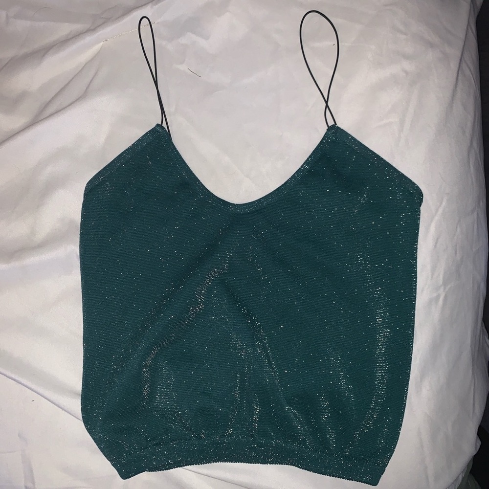 Free People intimate green sparkle cami tank top